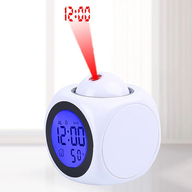 

Multifunctional Clock Dining Table Decoration Clock LCD Projector Alarm Clock Voice Control LED Display Time Home Bedroom