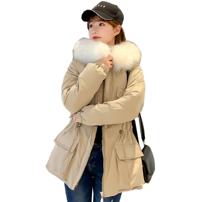 

2020 New jacket winter with big fur collar Korean version hooded waist winter coat women parkas Loose Clothes Hats Large Size