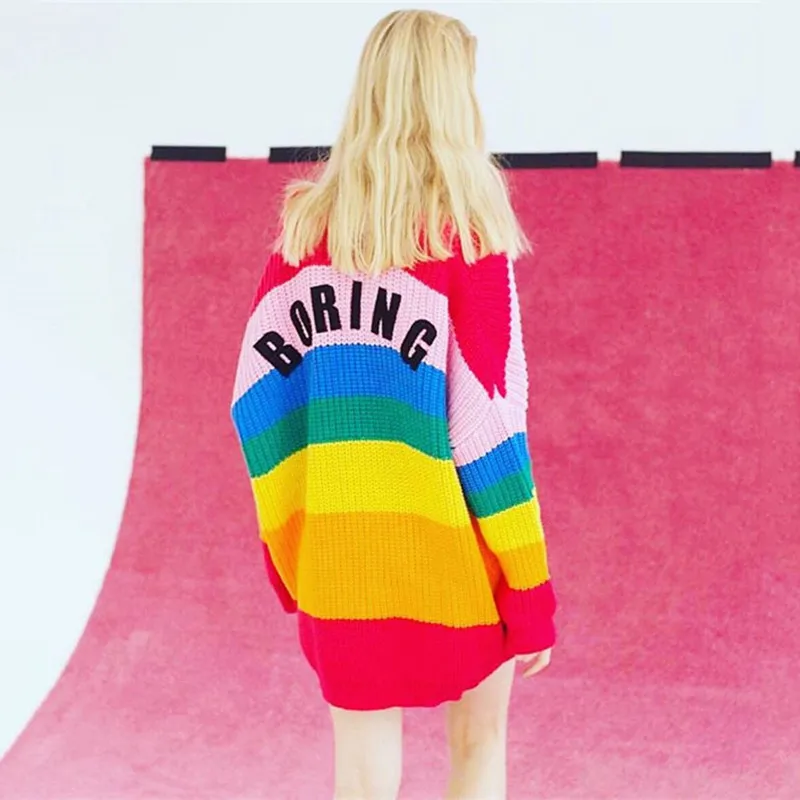 CHRLEISURE Новая женская модная одежда трикотажное милое Радужное цветное свободное