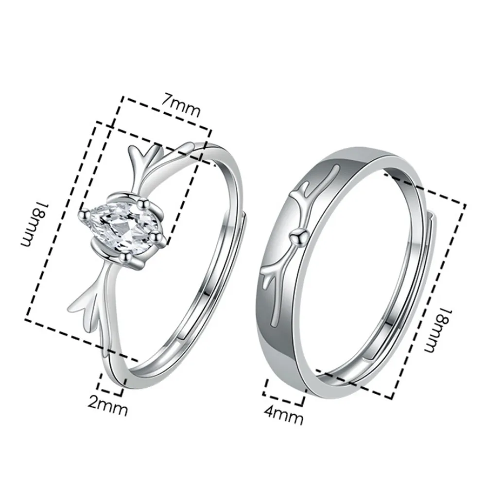 

925 Sterling Silver New Woman Fashion Jewelry High Quality Simple Crystal Zircon Antler Opening Adjustable Couple Ring