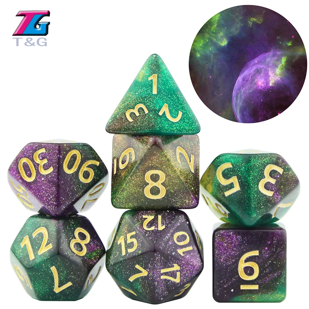 Glalaxy 7 Die космические смешанные многогранные игральные кости DND для настольных