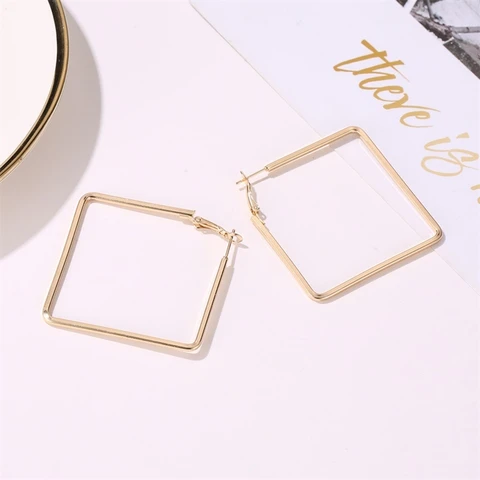 Большие квадратные серьги-кольца из цинкового сплава guangtuo
