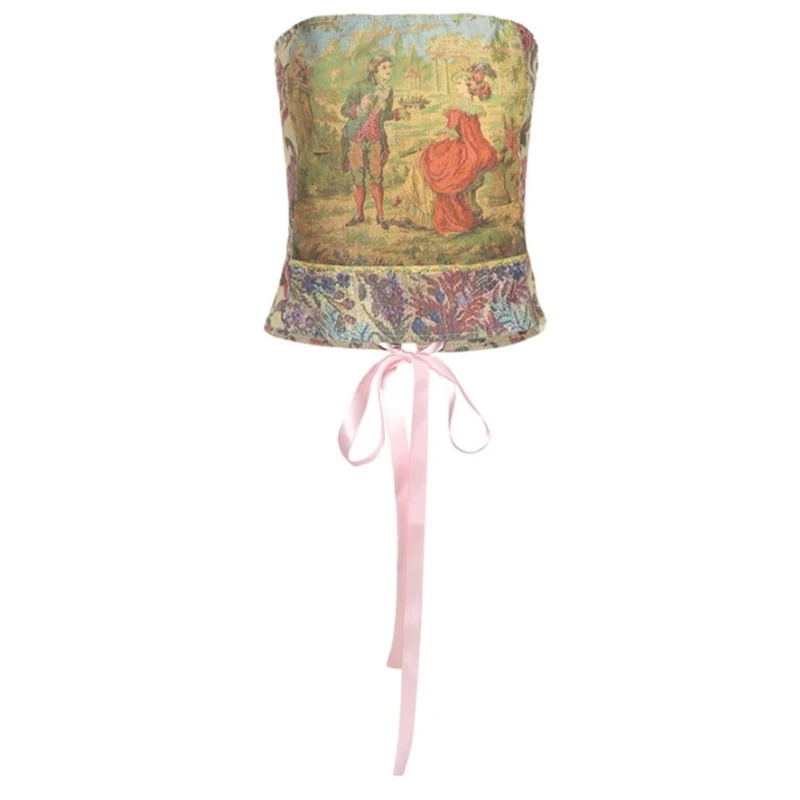 

Женский сексуальный бюстье без бретелек, топ-труба, ретро корсет с цветочным рисунком, со шнуровкой L41B