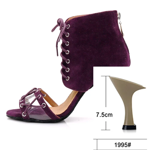 purple heel 7.5cm WUXIJIAO/туфли для латинских танцев; женские черные сапоги на высоком каблуке в английском стиле; удобная обувь для сальсы; вечерние туфли на молнии сзади - Цвет: purple heel 7.5cm