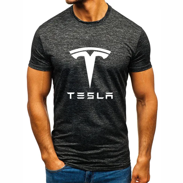Летняя мужская футболка с принтом логотипа Tesla Car повседневная удобная Легкая