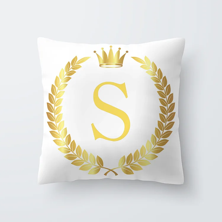 Gold Crown Garland English Alphabet Cushion Cover Modern Decorative Simple White Pillowcase Hot Nordic Sofa Couch Throw Pillows images - 6