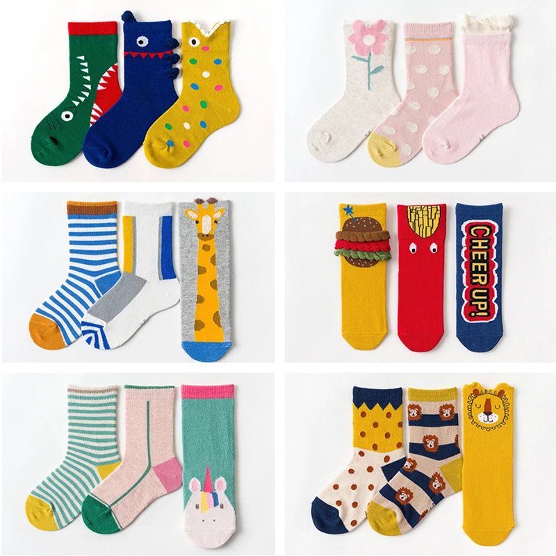 

0-12 Years Old Autumn And Winter New Cartoon 3 Pairs Of Tube Socks Cute Cartoon Boys And Girls Jacquard Cotton Children Socks