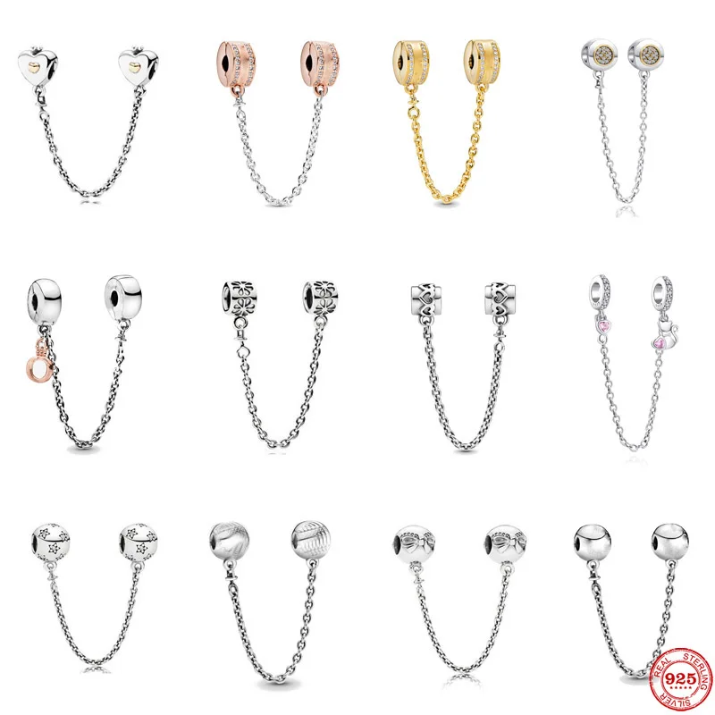 Серебро 925 пробы сверкающая прозрачная блестящая цепочка с цветком Шарм-бусина