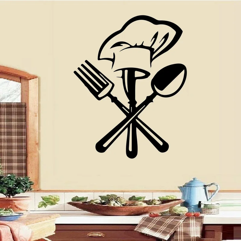 

Creative Cutlery knife Fork chef hat Wall Stickesr for Kitchen restaurant decoration Mural Decals wallpaper home decor stickers