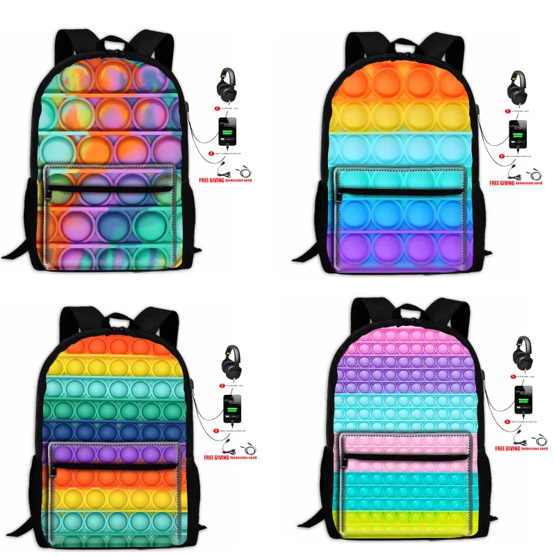 

Fashion Rainbow 3D Print Pop It Fidget Backpack Anime Teenager Laptop Book Bag Schoolbags Family Game Kid Gift Can Not Popit