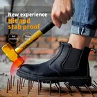 Мужские ботинки со стальным носком, водонепроницаемые Нескользящие рабочие ботинки, удобные кожаные мужские ботинки челси, Модные ботильоны, 2021