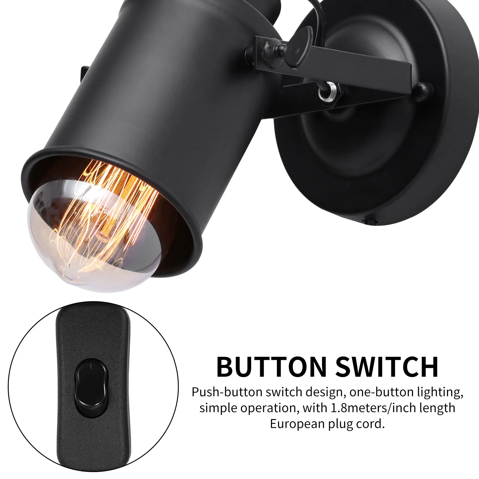 

Wrought Iron Light Button Switch Retro Wall Light Rotating Concise Wall Light Head With E27 Screw Mouth For Balcony Bedroom