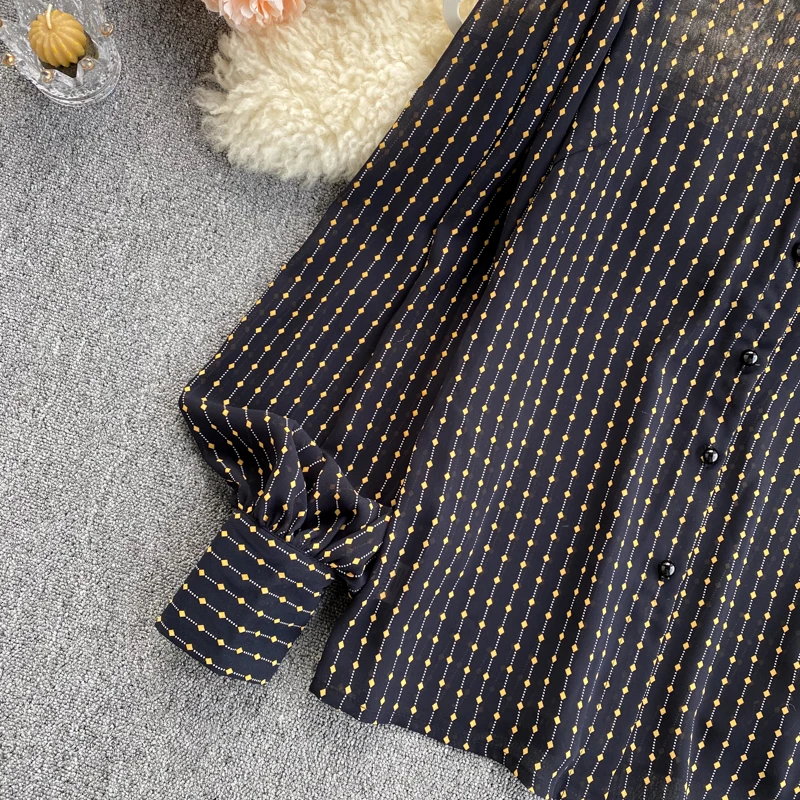 

Vintage Dot Pattern Lace Blouse Women Turn Down Collar Long Sleeve Loose Blusas Spring 2021 New Shirt Feminino Black