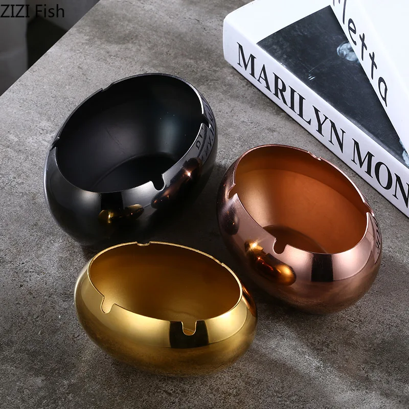 

Простая круглая пепельница из нержавеющей стали, позолоченная, однотонная, для гостиной, офиса, украшения автомобиля, металлическая пепель...