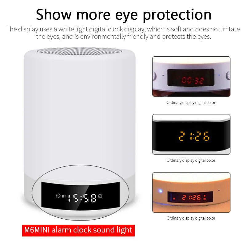 

Rechargeable LED dining table night light touch dimming portable bluetooth speaker digital alarm clock Christmas night light