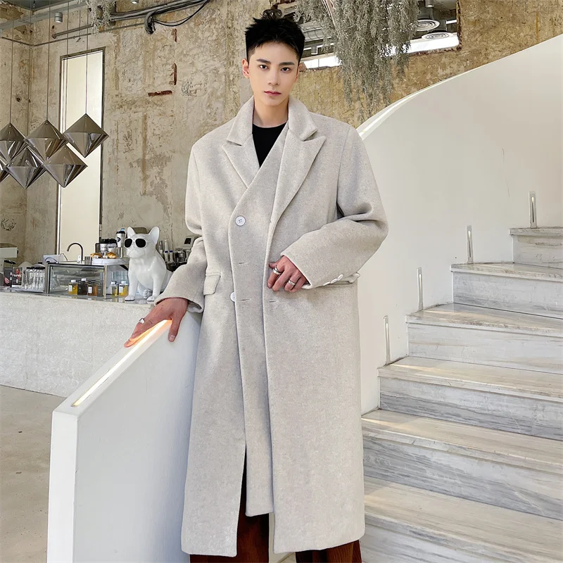 Мужское шерстяное пальто повседневное Свободное в Корейском стиле с двойной