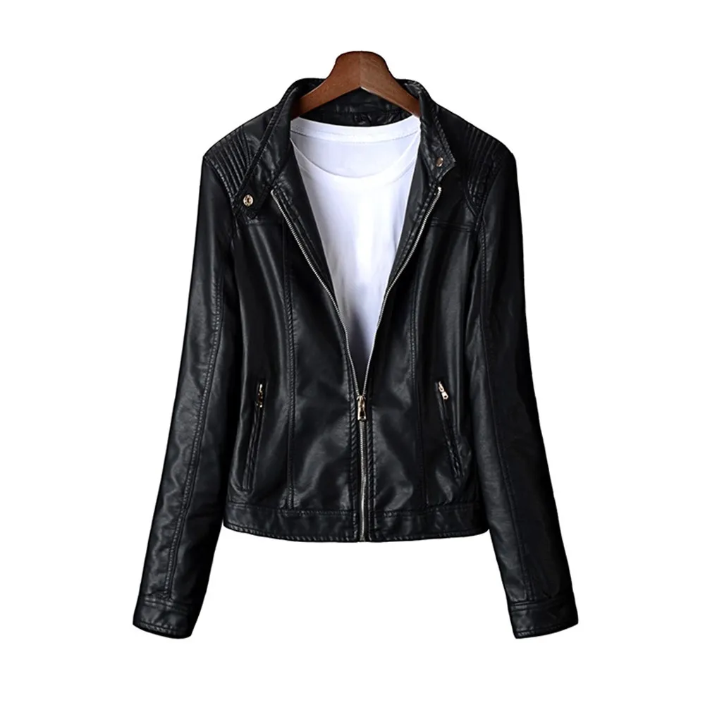 Spot 2020 Solid Color Ladies PU Leather Clothing Spring European American Street Hipsters Lapel Women's Coats Faux Jacket | Женская