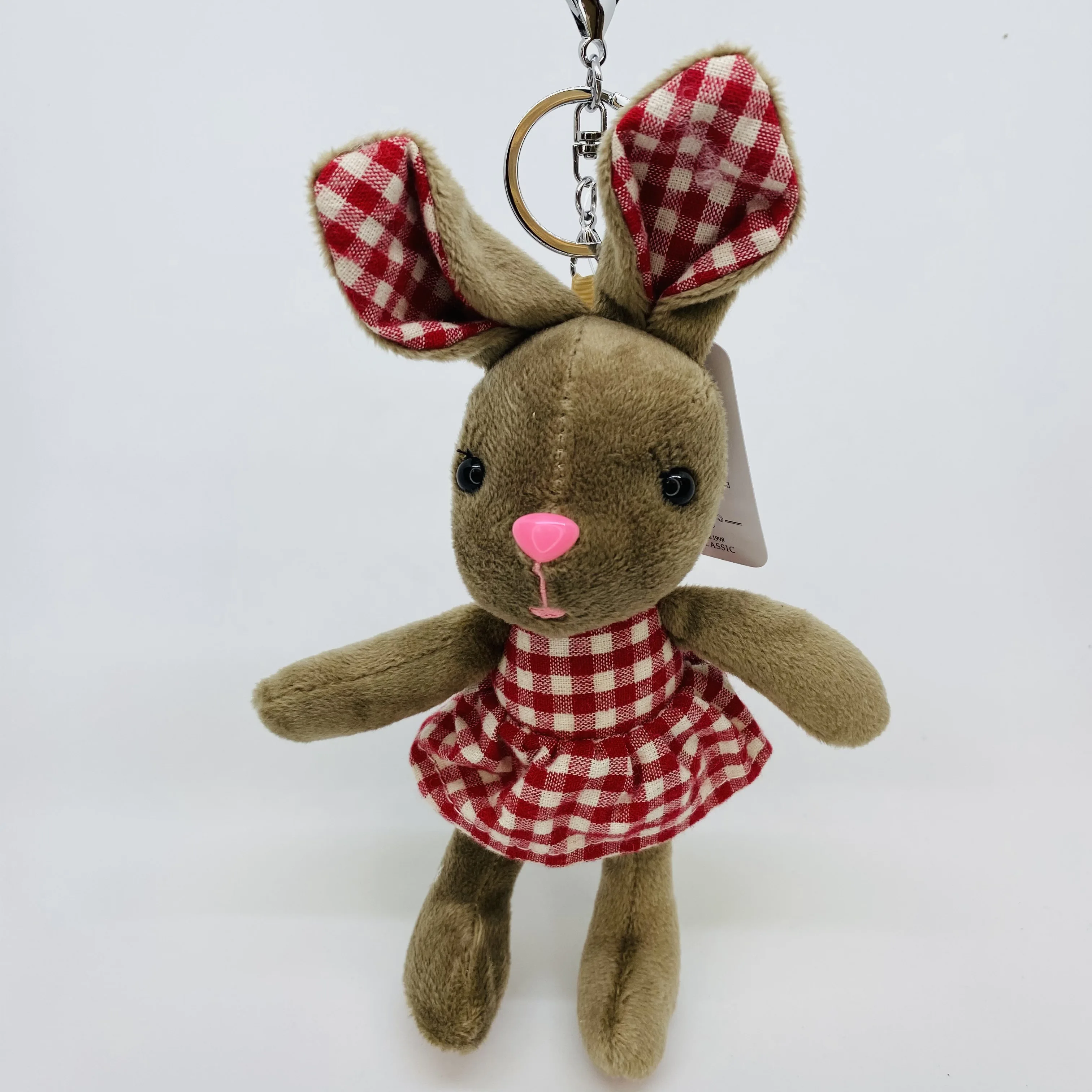 Подвеска в красную клетку с юбкой и кроликом плюшевый брелок для рюкзака