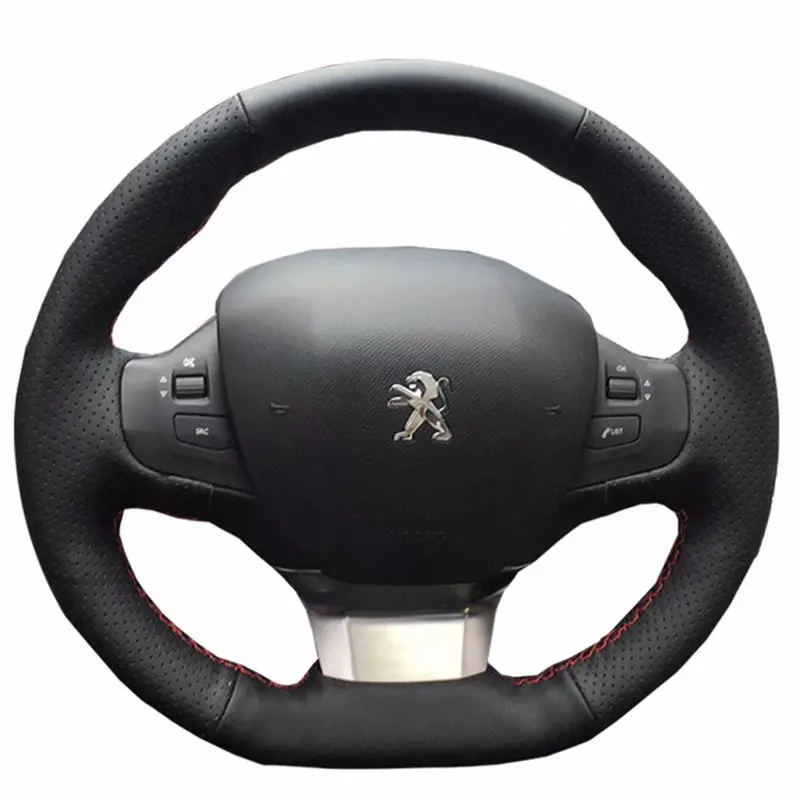 Leather Hand Sewing Car Steering Wheel Cover 38cm for Peugeot 208 2012- 2008 2013- 308 308sw