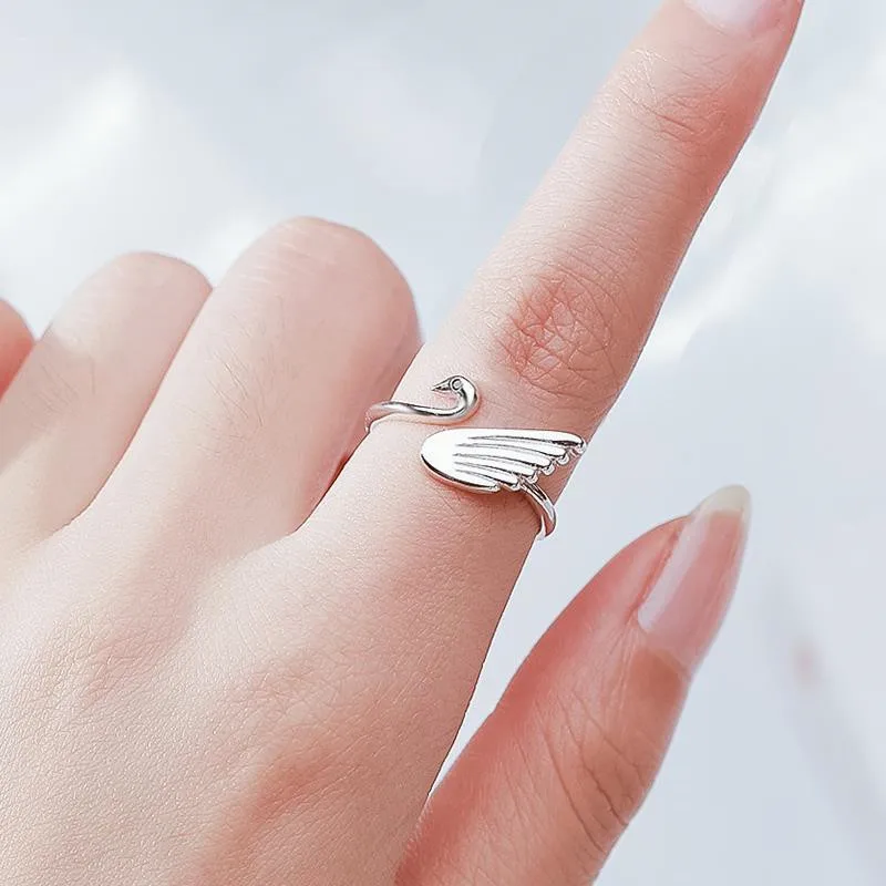 

Adjustable Design Swan Loop Finger Ring Silver Color Opening Ring Accessories Festival Gift