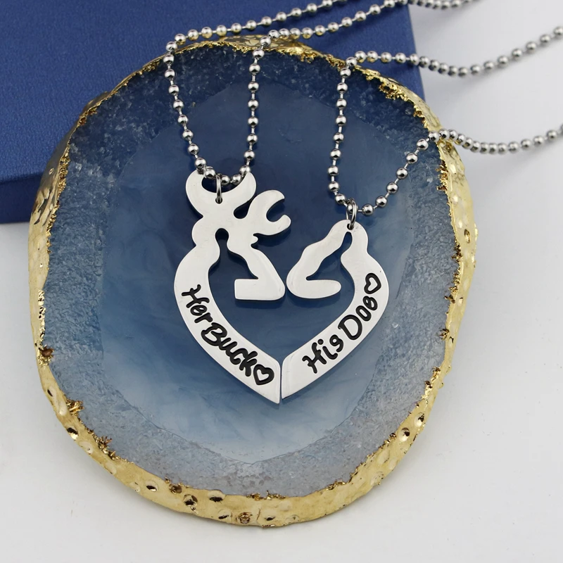 Совпадающее ожерелье с сердцем и оленем из нержавеющей стали надпись His Doe