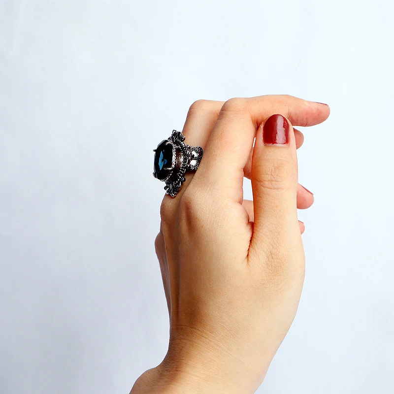 HuiSept Винтаж 925 Серебряное кольцо ювелирные изделия Большой овальные рамки для