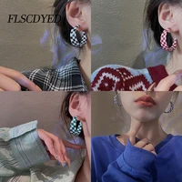flscdyed mosaic checkerboard acrylic round stud earrings for women 2021 trend fashion korean girl ear jewelry cute student gift