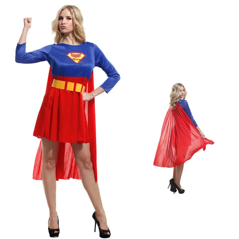 

S-M Women Supergirl Movie Cosplay Female Halloween Super hero Costume Carnival Purim parade Masquerade Bar Role play Party dress