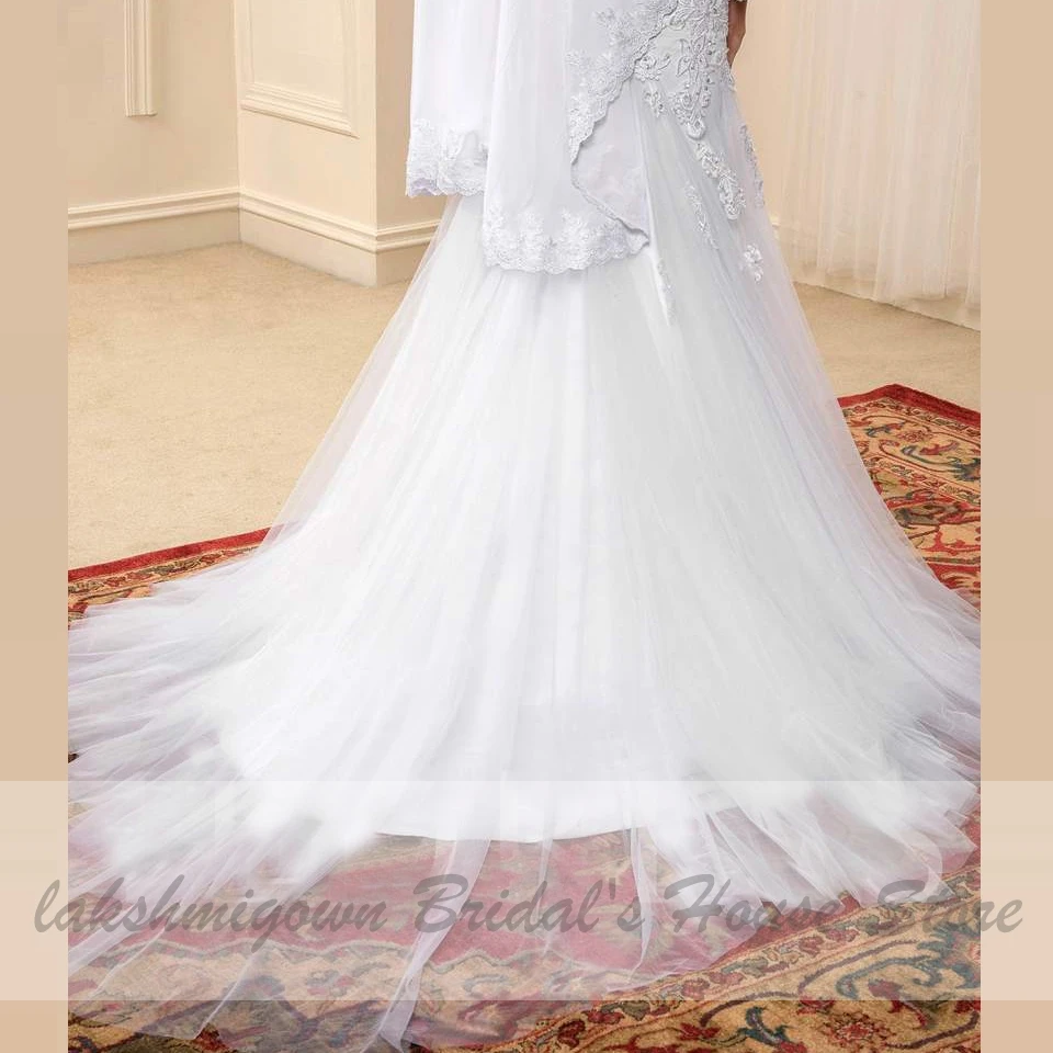Indian Wedding Dress With Hijab Lace Beaded Mermaid Gown Long Sleeve Muslim Bridal 2020 Vestido de Novia Blanco | Свадьбы и