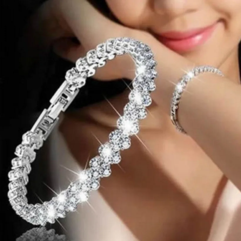 

Women Silver Color Rose Gold Bracelet for Female Crystal Heart Charm Bracelet Women Bridal Wedding Fine Jewelry Gift