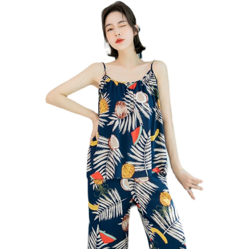 

Sexy Little Suspenders Pajamas Women's Summer Thin Ins Style Rayon Home Wear Japanese Spring and Autumn Bourette Suit