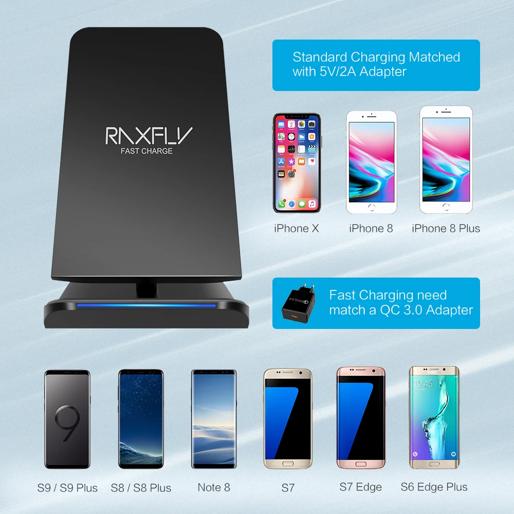 Беспроводное зарядное устройство RAXFLY 10 Вт QI для iPhone X XR XS MAX Xiaomi Быстрая зарядка