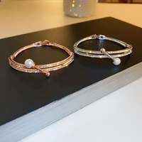 korean fashion personality diamond studded pearl stitching opening adjustable bracelet female temperament exquisite bracelet
