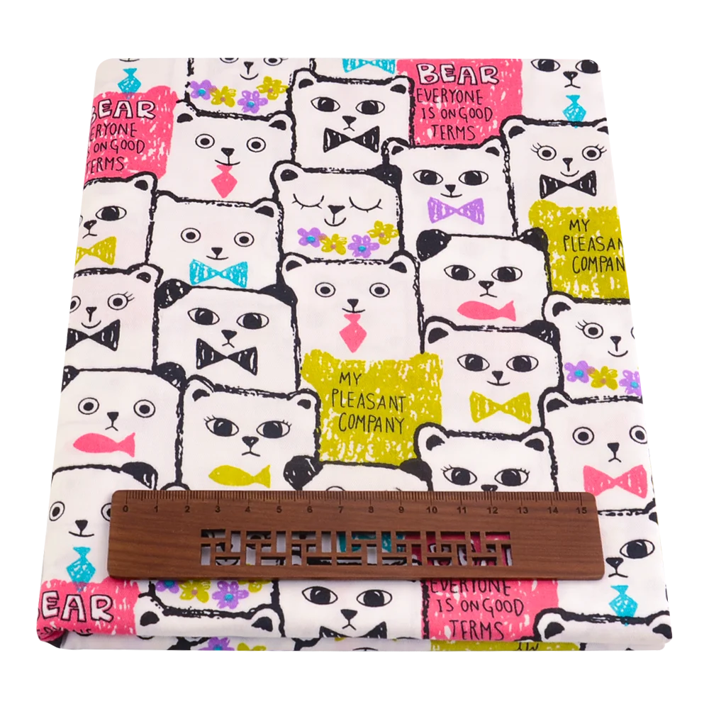 

Teramila Cotton Printed Fabric Bear Animal Design Telas Por Metro DIY Patchwork Quilting Tissu Sewing Home Textile Bed Sheets