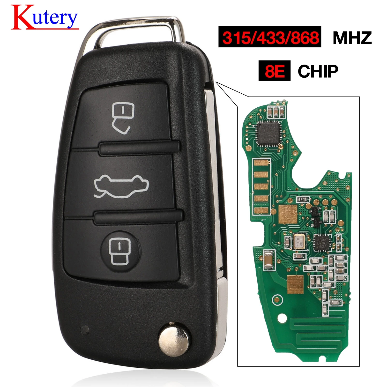 Kutery для Audi A6L Q7 8E0837220Q 315/43/868 МГц с 8E электронным чипом P/N: 8E0 837 220Q Af Flip 3 кнопочный