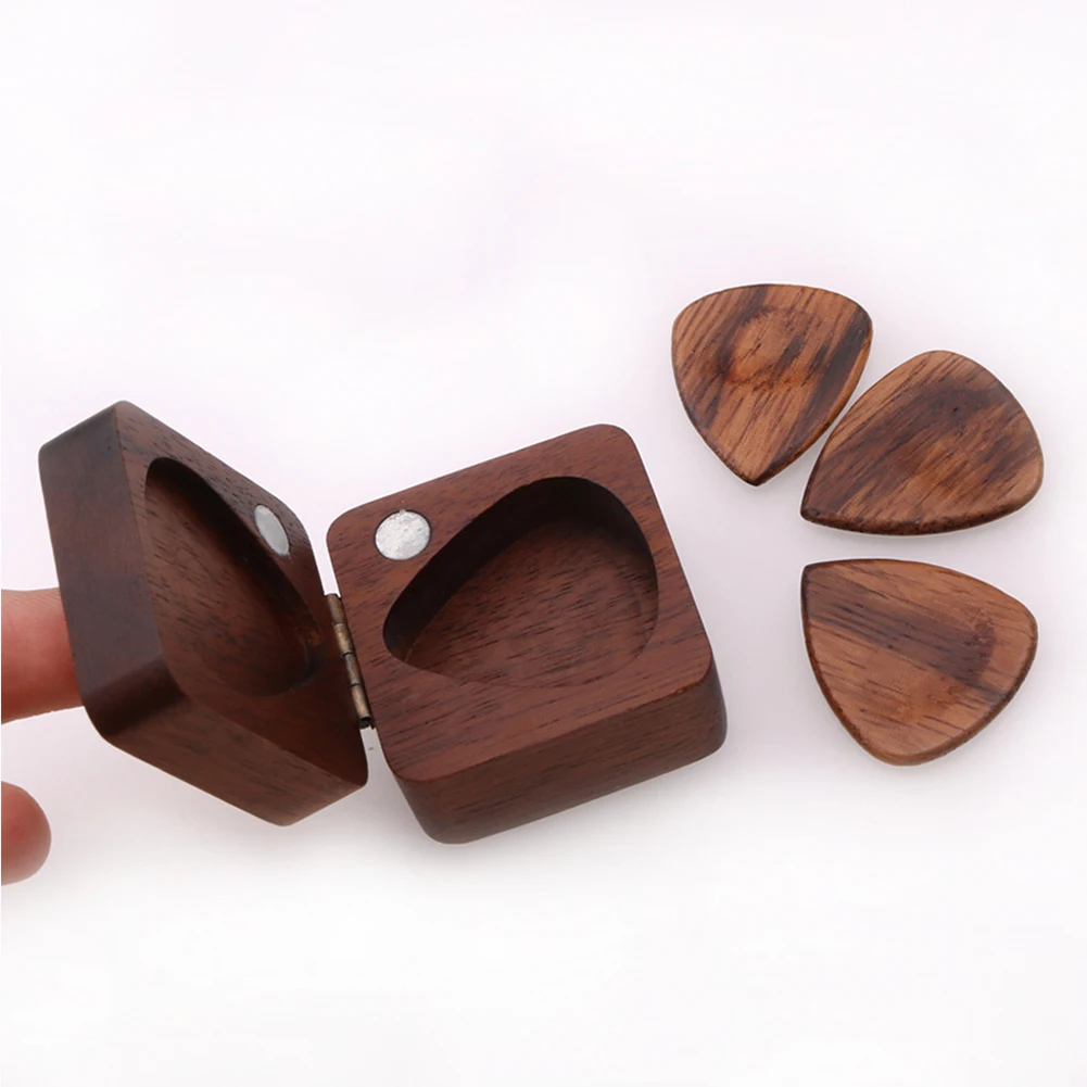 

4x4cm Wood Guitar Pick Box 3 Wood Picks Guitar Accessories Creative Gifts Magnetic Wooden Box And Pick