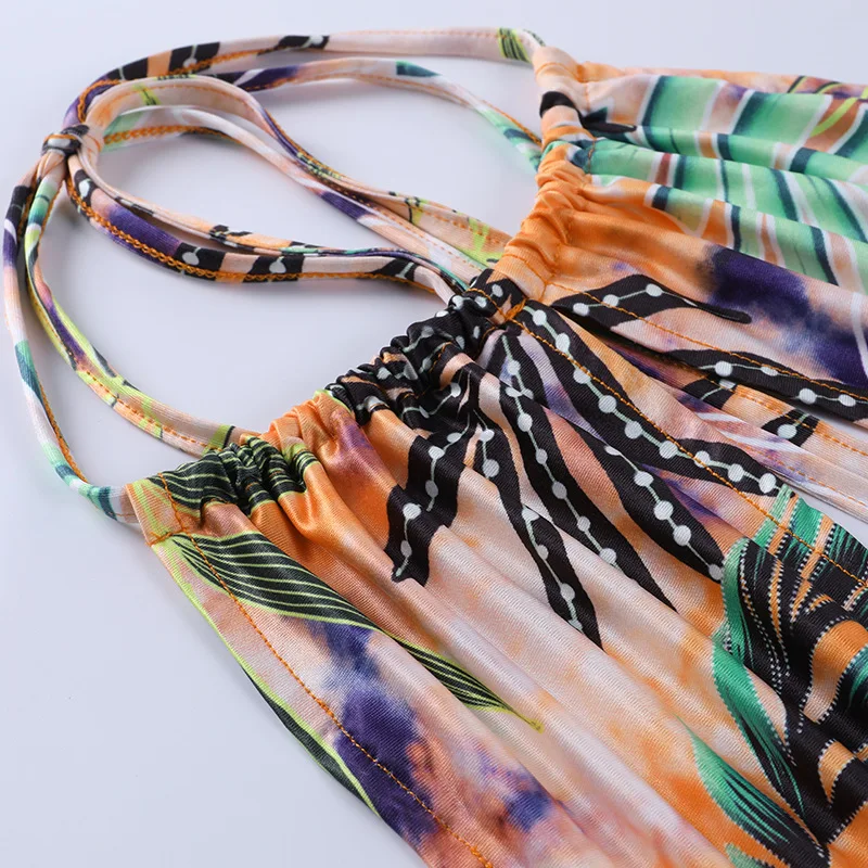 

2021Summer Ladies Printed Suspender Halter Swimsuit Hanging Neck Fancy 2 Piece Set Women, swimming suit for women high waist