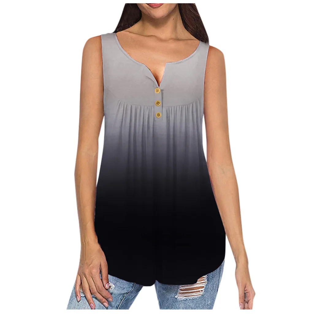 

Gradient Tank Top Womens Sleeveless Casual Blouse Shirt Summertime Fashion O-neck Vest Tee Streetwear Debardeur Femme Top Mujer