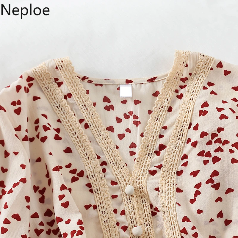 Neploe винтажный принт Женские топы и блузки 2019 корейский стиль v образный вырез