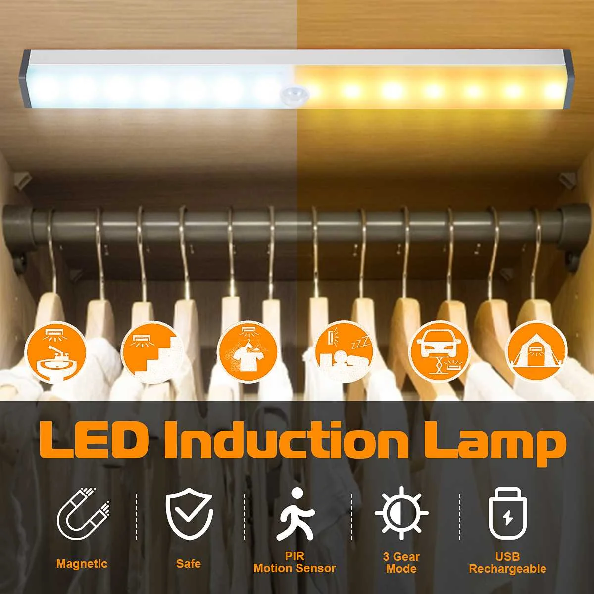 

Motion Sensor Night Light Potable LED Cabinet Lights USB Charging PIR Motion Wall Lamp For Bedroom Living Room Corridor Recharge