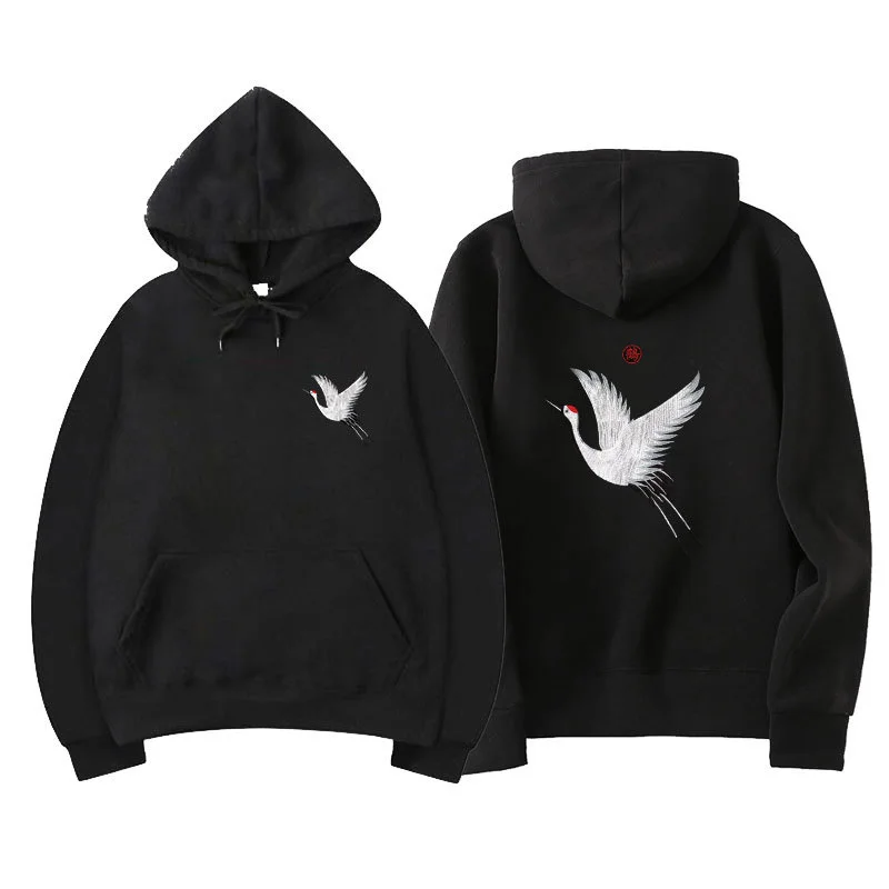 

Embroidery Japanese Crane Hoodies Men/Women 2020 Hip Hop Casual Streetwear Hooded Sweatshirts Harajuku Male Hoodie