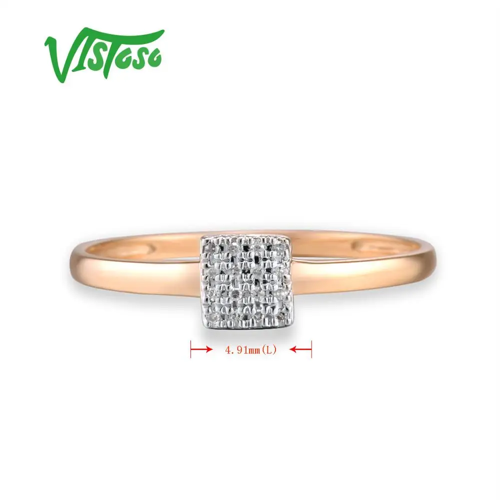 VISTOSO Pure 14K 585 розовое Белое золото сверкающий бриллиант тонкое квадратное кольцо для женщин юбилейное обручальное модное ювелирное изделие