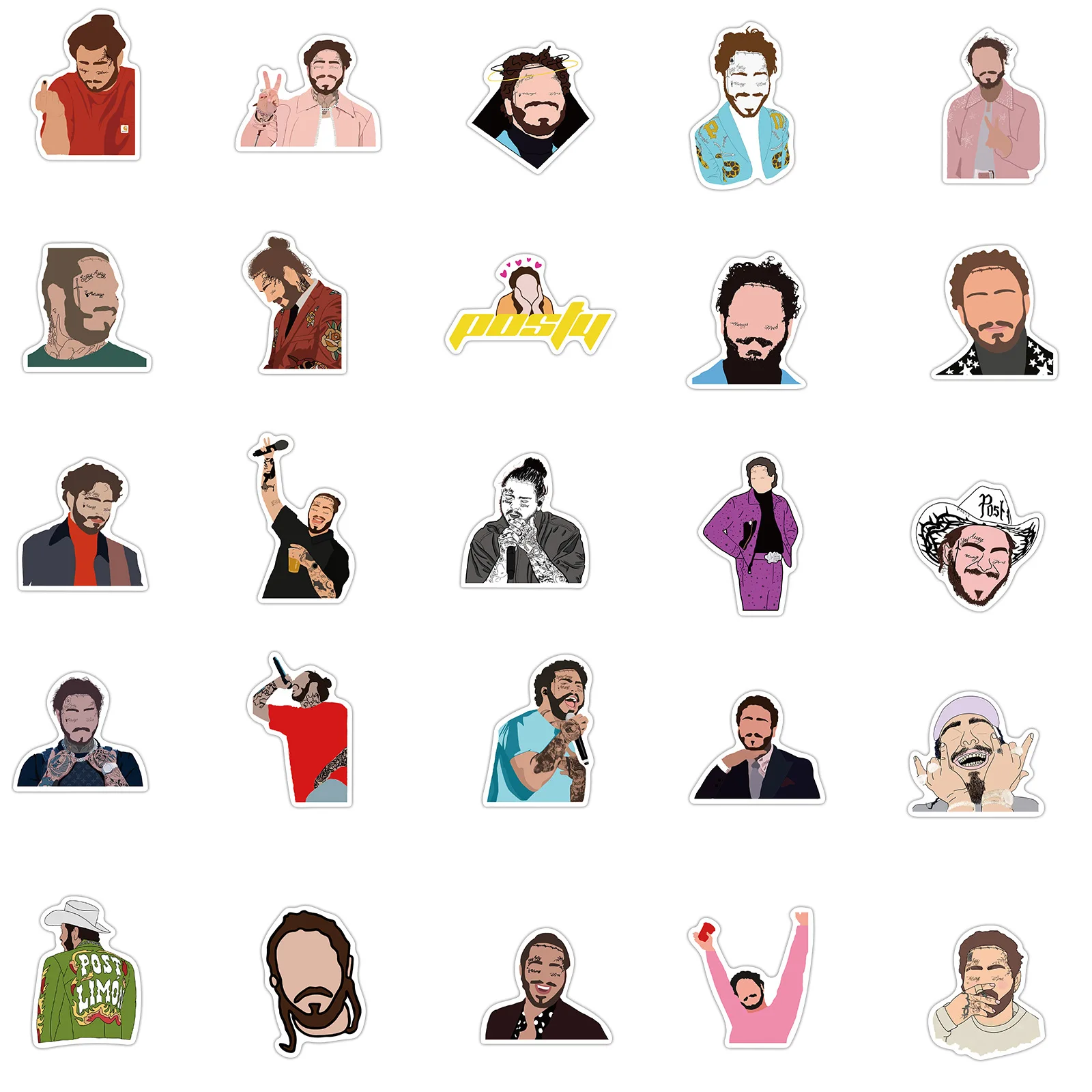10/30/50PCS Singer Post Malone Stickers DIY Motorcycle Travel Luggage Skateboard Cool Graffiti Sticker Waterproof Decals Kid Toy - купить по