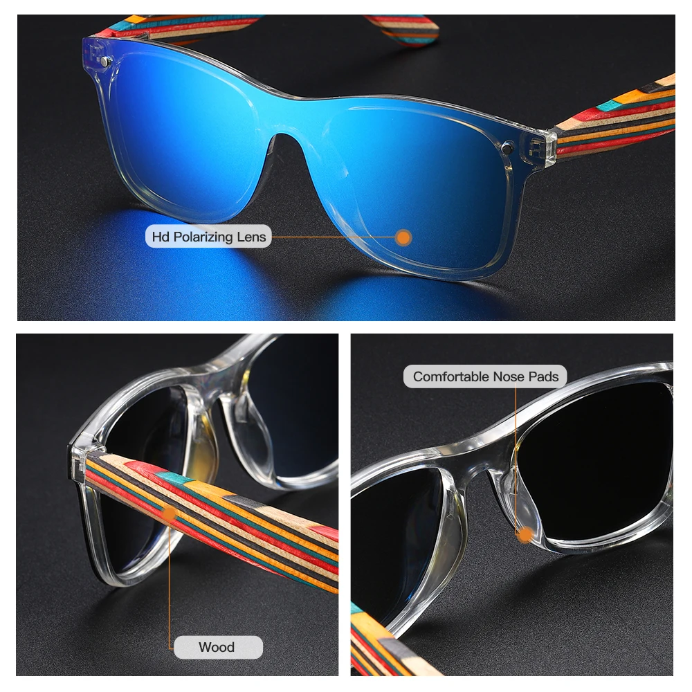 EZREAL Handmade Sunglasses Men Polarized Colorful Wooden Eyewear Women Mirror Fashion Sunglasses Oculos de sol masculino UV400