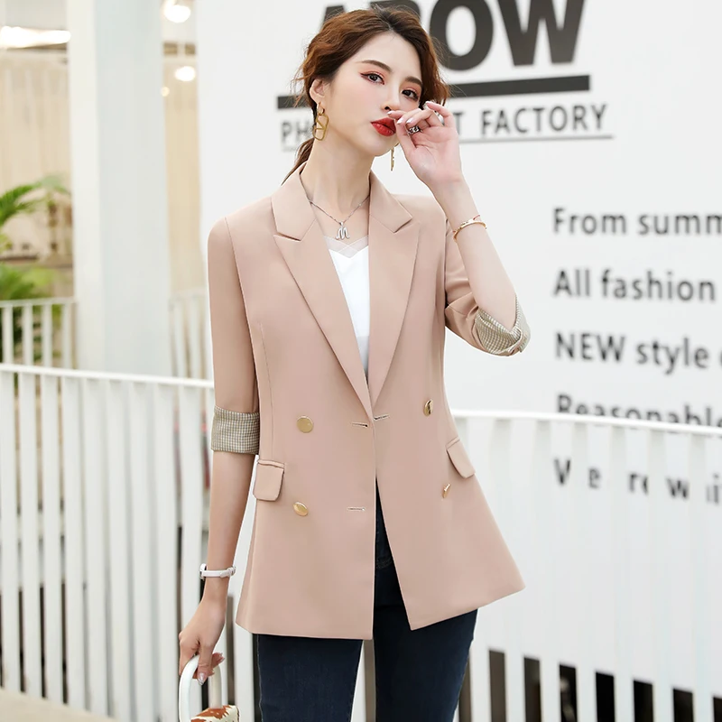 

Elegant Rose Half Sleeve Spring Summer Blazers Jackets Coat for Women Business Work Wear Professional Blaser Tops Clothes