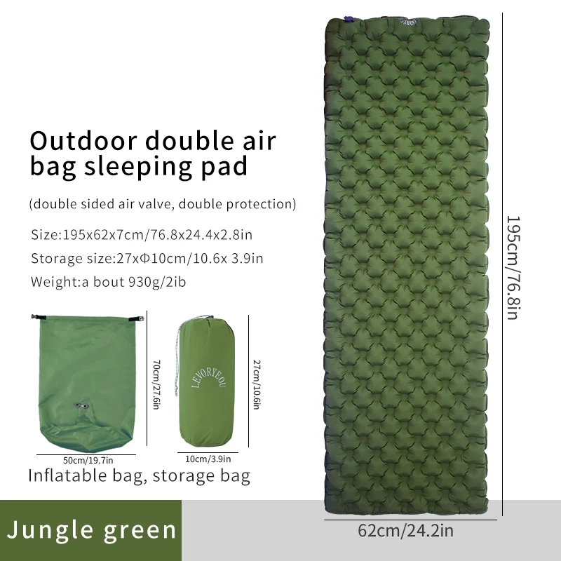 

LEVORYEOU Nylon TPU Sleeping Pad Lightweight Moisture-Proof Air Mattress Portable Inflatable Mattress Camping Mat Dual Airbag