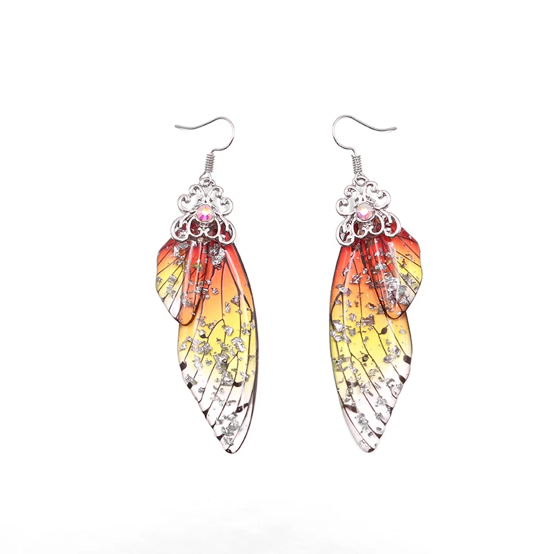 XYER-346N-Sf-Or Серьги ручной работы в виде сказочных крыльев; серьги-подвески в виде крыльев насекомых-бабочек; стразы из фольги; Романтические свадебные ювелирные изделия - Окраска металла: XYER-346N-Sf-Or