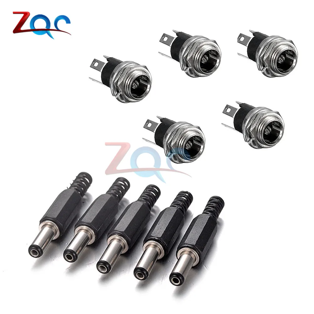 Male5 Female5 type2 10 шт. DC контакт разъема питания 2,1x5,5 мм Гнездовой разъем Jack+ штекер Jack гнездо адаптер PCB Крепление DIY разъем адаптера 2,1X5,5 - Цвет: Male5 Female5 type2