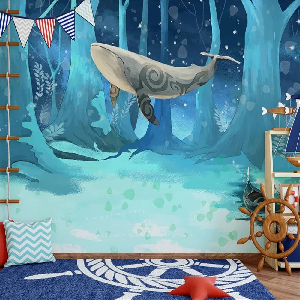 Milofi custom 3D wallpaper mural Nordic watercolor ocean whale children's room living bedroom background wall decoration pa |