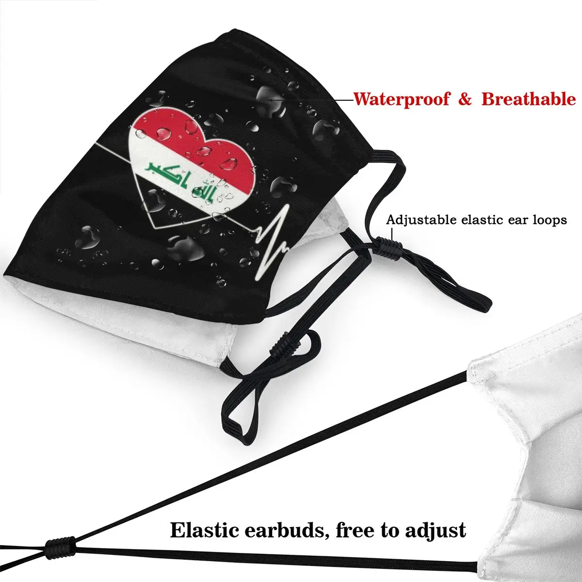 Маска респиратор для лица с флагом страны Ирака и защитой от пыли|Мужские